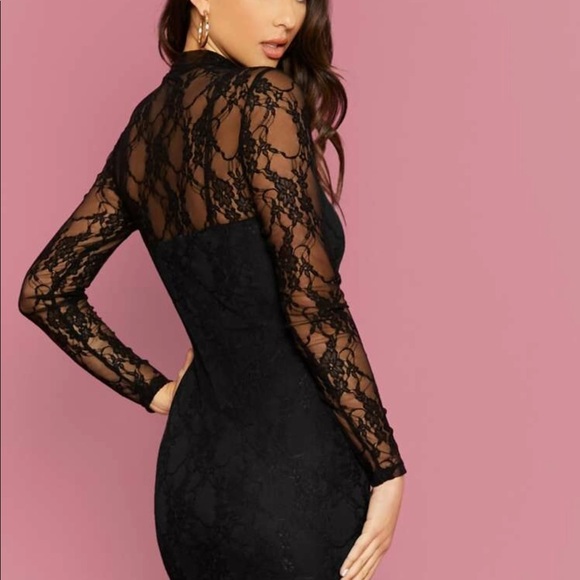 Mock Neck Lace Overlay Dress - Picture 4 of 5